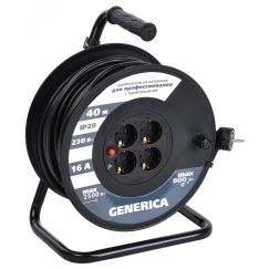 Удлинитель силовой  УК40 с термозащитой 4 места 2P+PE/40м 3х1.5мм2 GENERICA IEK WKP20-16-04-40-G