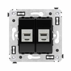 Компьютерная розетка RJ-45 без шторки в стену, кат.6 двойная экранированная, &quot;Avanti&quot;, &quot;Черный квадрат&quot;