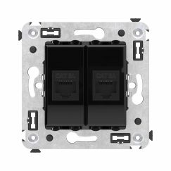 Компьютерная розетка RJ-45 без шторки в стену, кат.6А двойная, &quot;Avanti&quot;, &quot;Черный квадрат&quot;