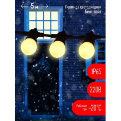 Гирлянда Белт Лайт набор 5 м ERABL-WS5 , 15 LED ламп (шаг 30 см), теплый свет, 220 В, каучук ЭРА Б0047952