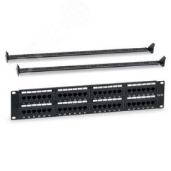 Патч-панель 19'' (2U) 48 портов RJ-45 категория 5e Dual IDC с задним кабельным организатором цвет черный WRline'' WRline WR-PL-48-C5E-D