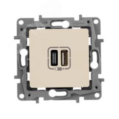 Зарядное устройство с двумя USB-разьемами тип A-тип С 240В/5В 3000мА - Etika - Цвет Слоновая кость Daccord/Legrand 672336