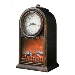 Камин светодиодный старинные часы с эффектом живого огня 14,7x11,7x25 см, бронза, батарейки 2хС (не в комплекте) USB Neon-Night 511-021