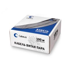 Витая пара UTP (U/UTP). категория 5e. 4 пары 0.48мм (24 AWG). одножильный. PVC нг(А)-LS. серый (100 м) Cabeus UTP-4P-Cat.5e-SOLID-GY-LIGHT-100