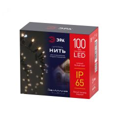 Светодиодная новогодняя гирлянда нить белый каучук 10 м тёплый свет 100 LED, IP65 ERAPS-WK10 ЭРА Б0056015