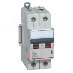Выключатель автоматический двухполюсный 20А C DX3 10kА/16kА LEGRAND 409203