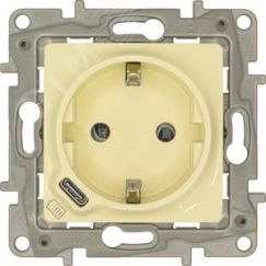 Розетка с заземлением с USB тип C - Etika - со шторками 16А 250В 1500мА 7,5Вт безвинтовые зажимы - слоновая кость Daccord/Legrand 672388
