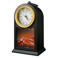 Камин светодиодный Старинные часы с эффектом живого огня 14,7x11,7x25 см, черный, батарейки 2хС (не в комплекте) USB Neon-Night 511-020