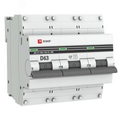 Автоматический выключатель ВА 47-100 3P 63А (D) 10kA PROxima EKF mcb47100-3-63D-pro