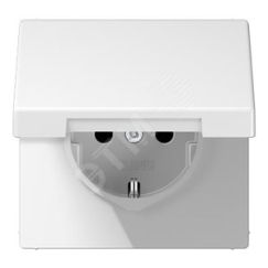 Штепсельная розетка SCHUKO одинарная, с заземлением, с шторками, с откидной крышкой, 16A, 250В  (механизм + накладка, без рамки). Серия LS990  Материа JUNG LS1520KIKLWW