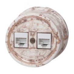Розетка Лизетта RJ45 информационная двойная, керамика, цвет мрамор Бирони B1-302-09
