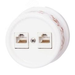 Розетка Лизетта RJ45 информационная двойная, керамика, цвет белый, декор D6/2 Бирони B1-302-01-D6/2