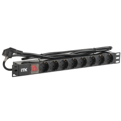ITK PDU 8 розеток DIN49440 (нем. станд.) с LED выключателем, 1U, шнур 2м вилка DIN49441 (нем. станд.), профиль из ПВХ, черный