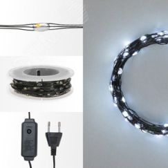 Гирлянда светодиодная Роса с контроллером 50м 500LED белый IP20 230В зеленый провод Neon-Night 303-285