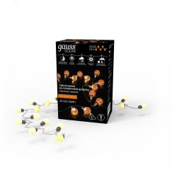 Гирлянда садовая на солнечной батарее 20 LED ламп Большие Шары Белый свет Solar Gauss Gauss GS034