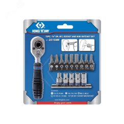 Набор вставок (бит) и головок с трещоткой 1/4', TORX, HEX, PH, 15 предметов King Tony 2515MR