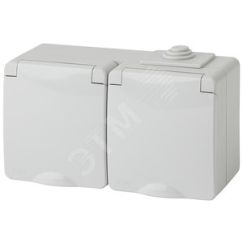 Розетка 2х2P+E гориз. IP65, 16A-250В, ОУ, Эра Эксперт, серый, 11-2603-03 ЭРА Б0035991