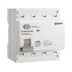 Выключатель дифференциального тока ВД-100N  4P 25А 30мА тип AC эл-мех 6кА PROXIMA EKF EKF E1046M2530