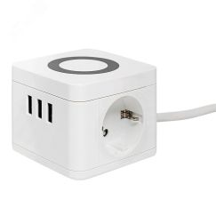 Удлинитель Куб 2 гнезда 3USB 2,4А+зарядное        устройство 1,3 метра 1мм2 EKF UBA-CUB-3-WC