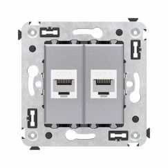 Компьютерная розетка RJ-45 без шторки в стену, кат.6 двойная, &quot;Avanti&quot;, &quot;Закаленная сталь&quot;