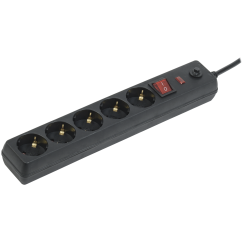 Сетевой фильтр СФ-05К 5 мест с заземлением 5м 3х1мм2 16А/250В черный IEK