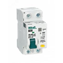 АВДТ 1Р+N 20А 30мА тип AC х-ка D ДИФ-103 4.5кА SE (Dekraft) 16062DEK