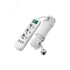 LETITIA Удлинитель с/з 3 входа 5 метра с выключателем c USB разъёмом Lezard 721-0305-302U