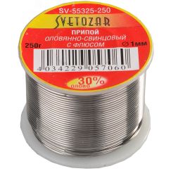 Припой ПОС 30,1мм 250г трубка с флюсом, катушка СВЕТОЗАР SV-55325-250