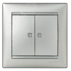 VALENA Переключатель 2 направления 2 клавиши 10A с подсветкой алюминий Daccord/Legrand 770212