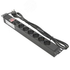 Блок розеток PDU TERACOM 19' 1U 16А/250В 7 роз. Schuko с выключателем шнур 2 м 3x1.5 мм2 вилка Schuko корпус пластик черный EKF TRC-HPD-LS-16A-7SH-2MSH