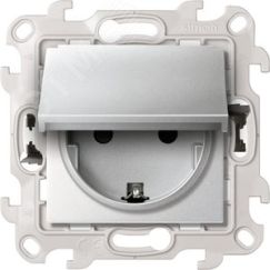 Розетка IP44 с крышкой, заземлением и шторками Schuko 2Р+Е 16A 250В~ с системой Push&Go цвета алюминий S24 Harmonie Simon 2420448-033