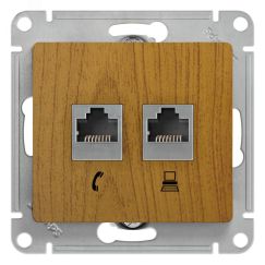 GLOSSA Розетка двойная телефон/компьютер RJ11+RJ45 категория 5е дуб в рамку SE (Systeme) GSL000585