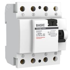 Устройство защитного отключения УЗО ВД-40 4P 63А/300мА (электронное) Basic EKF elcb-4-63-300e-sim