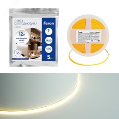 Лента светодиодная LEDх400/м COB 5м 7w/m 12в 4000К FERON LS630 48948