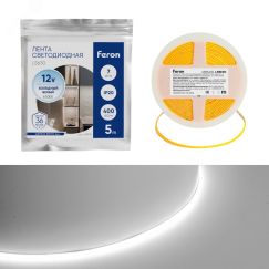 Лента светодиодная LEDх400/м COB 5м 7w/m 12в 6500К FERON LS630 48949