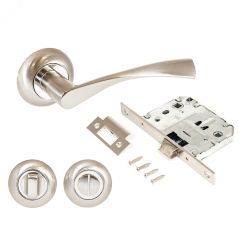 Комплект ручек и защелка АЛЛЮР АРТ ОСКАР SN+L7050S SN+BK-R1 SN (1380/S7050) мат.никель  с фикс ПТК 14673