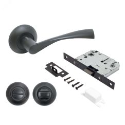 Комплект ручек и защелка АЛЛЮР АРТ ОСКАР BL+L7050S BL+BK-R1 BL (13150/S7050) матовый черный  с фикс ПТК 14674
