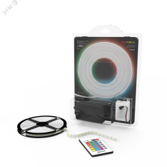 Лента светодиодная LED (комплект лента и драйвер) 5050/60-SMD 14,4 Вт/м 660 Лм/м RGB IP20 12 В DC 8 мм (блистер 3 м) Black Gauss Gauss 312000444