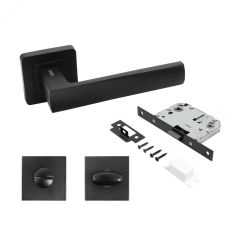 Комплект ручек и защелка АЛЛЮР АРТ КОЛОМБО  BL+L7050S BL+BK-S1 BL (23150/S7050) матовый черный  с фикс ПТК 15203