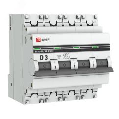 Выключатель автоматический четырехполюсный 3А D ВА47-63 4.5кА PROxima EKF mcb4763-4-03D-pro