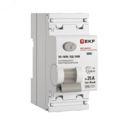 Выключатель дифференциального тока ВД-100N  2P 25А 30мА тип AC эл-мех 6кА PROXIMA EKF EKF E1026M2530