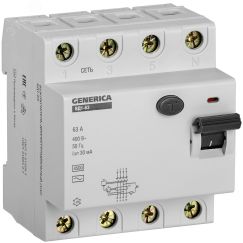 Выключатель дифференциального тока (УЗО) ВД1-63 4Р 63А 30мА GENERICA IEK MDV15-4-063-030