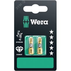 Бита биторсионная 851/2 BDC PH SB алмазное покрытие хвостовик 1/4 C 6.3 2 шт PZ 2 x 25 мм с держателем-еврослот WERA WE-073339