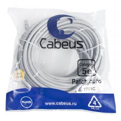Патч-корд U/UTP, категория 5е, 2xRJ45/8p8c, неэкранированный, серый, PVC, 20м Cabeus PC-UTP-RJ45-Cat.5e-20m