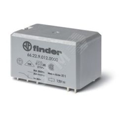 Реле силовое электромеханическое, монтаж в наконечники Faston 250 (6.3x0.8мм), 2NO 30A, контакты AgCdO (зазор 1.5мм), катушка 12В DC, степень защиты R FINDER 66.82.9.012.0600PAS