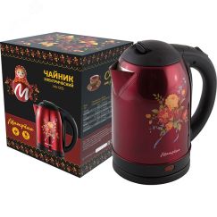 Чайник электрический стальной MA-005 на 2.0 л, цвет красный с хохломой Матрена 005413