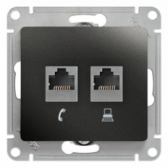GLOSSA Розетка двойная RJ11+RJ45 категория 5E антрацит в рамку SE (Systeme) GSL000785