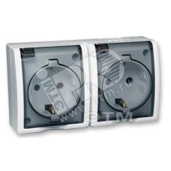 15 Aqua Розетка двойная 2Р+Е Schuko с крышками полупр. IP54 16А 250В винтовой зажим S15A белый Simon 1594433-030