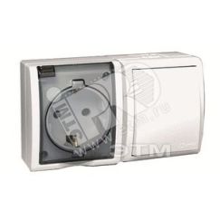 15 Aqua Блок розетка с заземлением 16А 250В + выключатель 10А 250В IP54 белый Simon 1594511-030