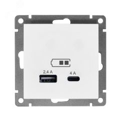 Розетка USB Афина A+С 2.4/4А механизм  с/у, белая (еврослот) Универсал А0059